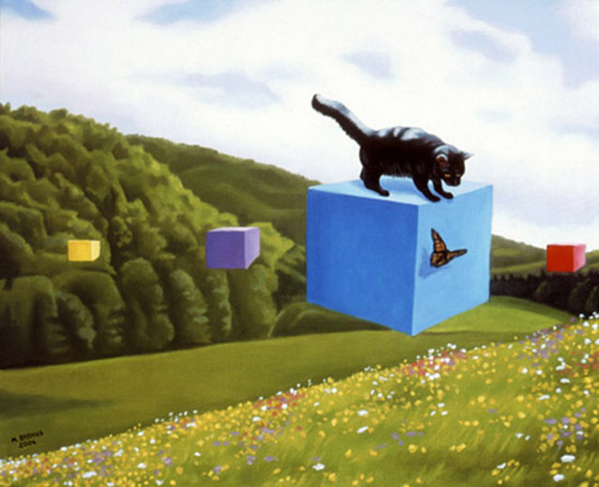 Cat Chasing Butterfly Surreal Art